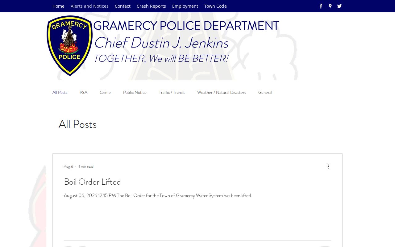 Gramercy Police public notices related to local arrest information